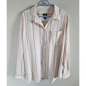 Gap Woman Size XL Long Sleeve Colorful Textured Stripe Linen Blend Tunic Blouse
